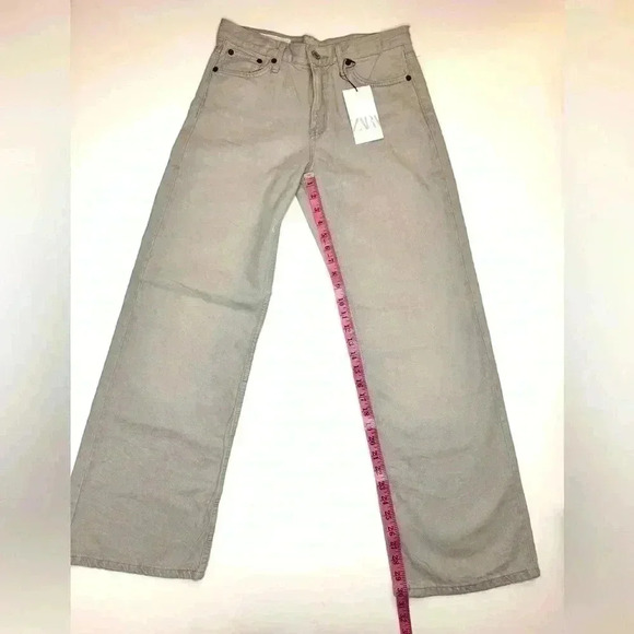 Zara Womens Mid Waist Wrinkle Effect Coated Jeans Wide Leg Size 4 - Picture 4 of 10